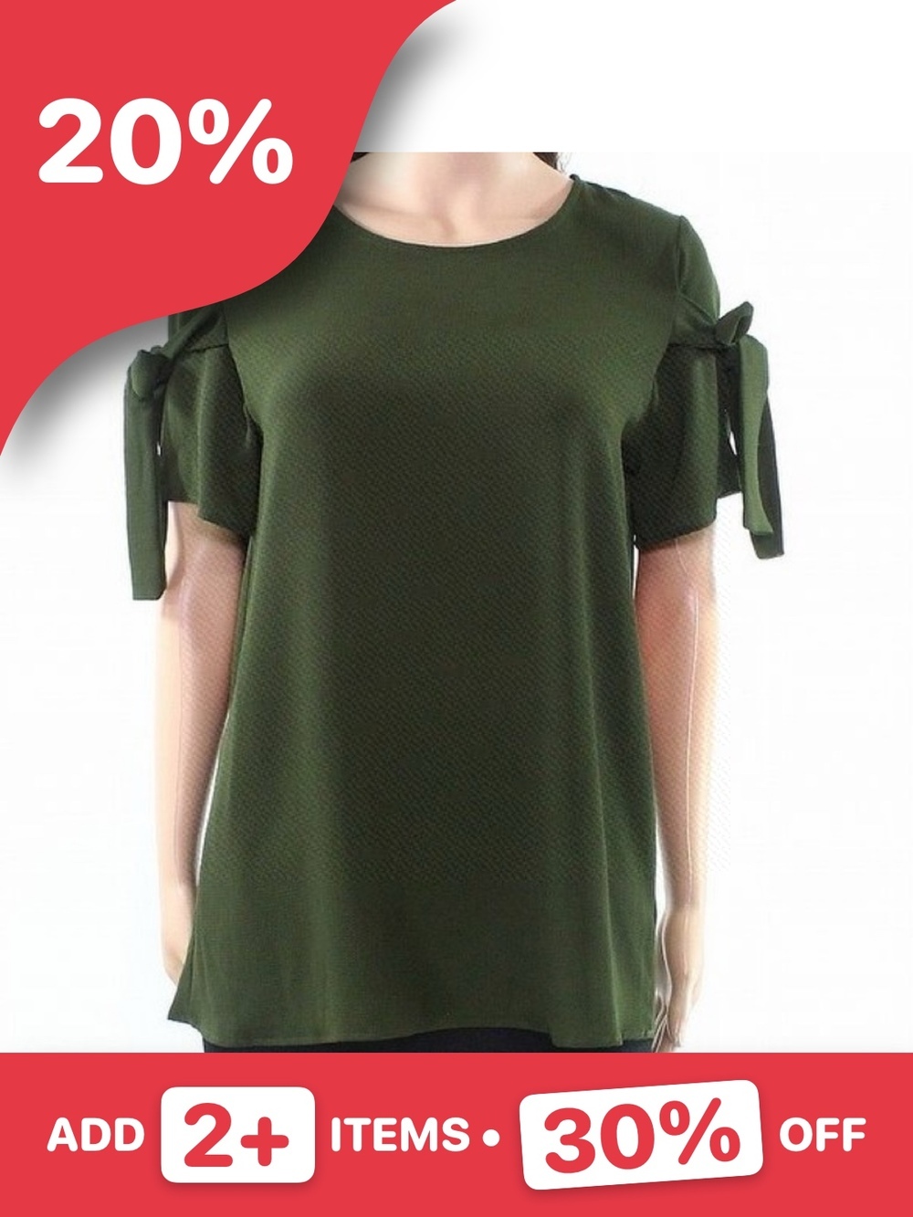 Pleione Green Tie Short Sleeve Blouse